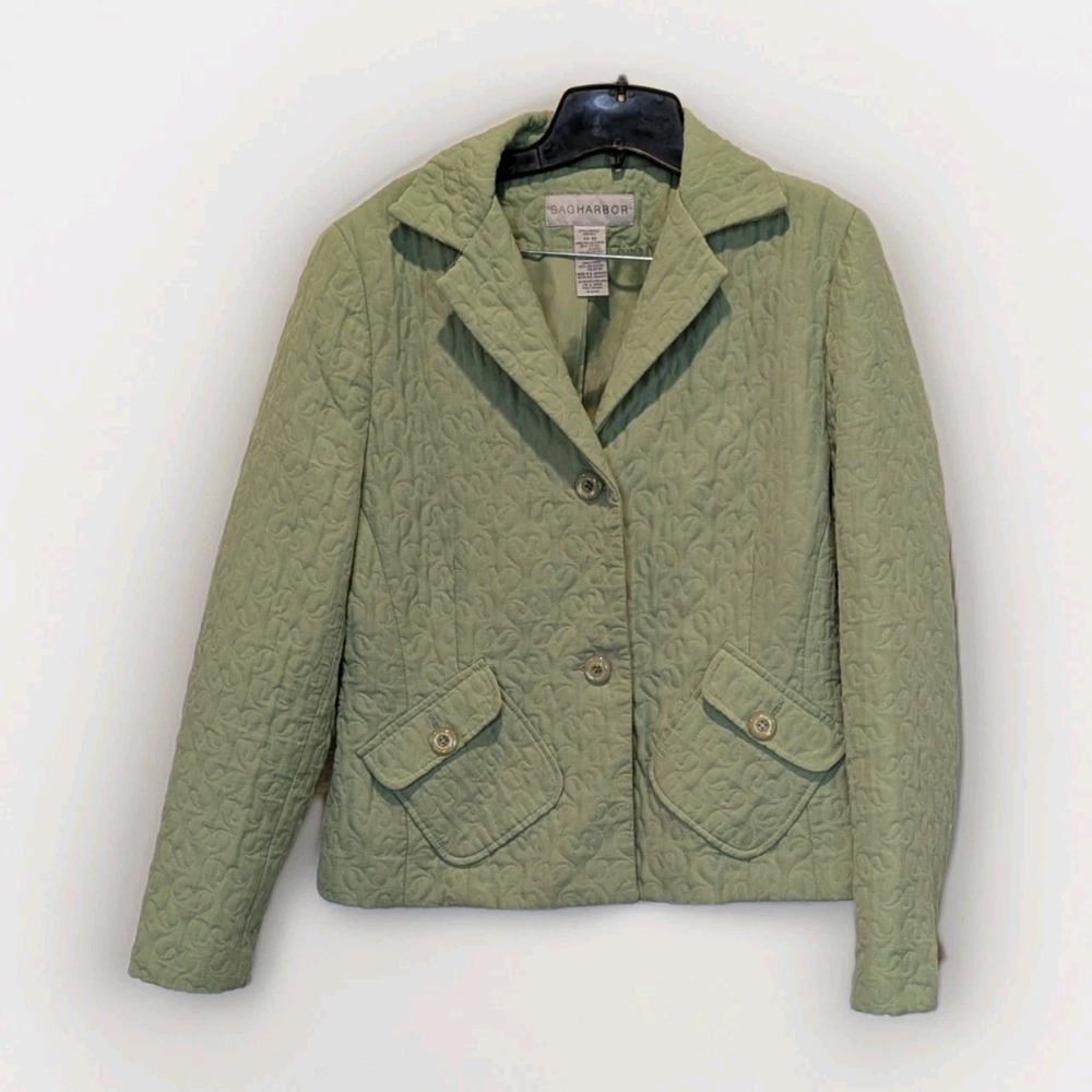 Cottagecore Sage Green Quilted Blazer Jacket Vintage Academia Sz 10 Sag Harbor